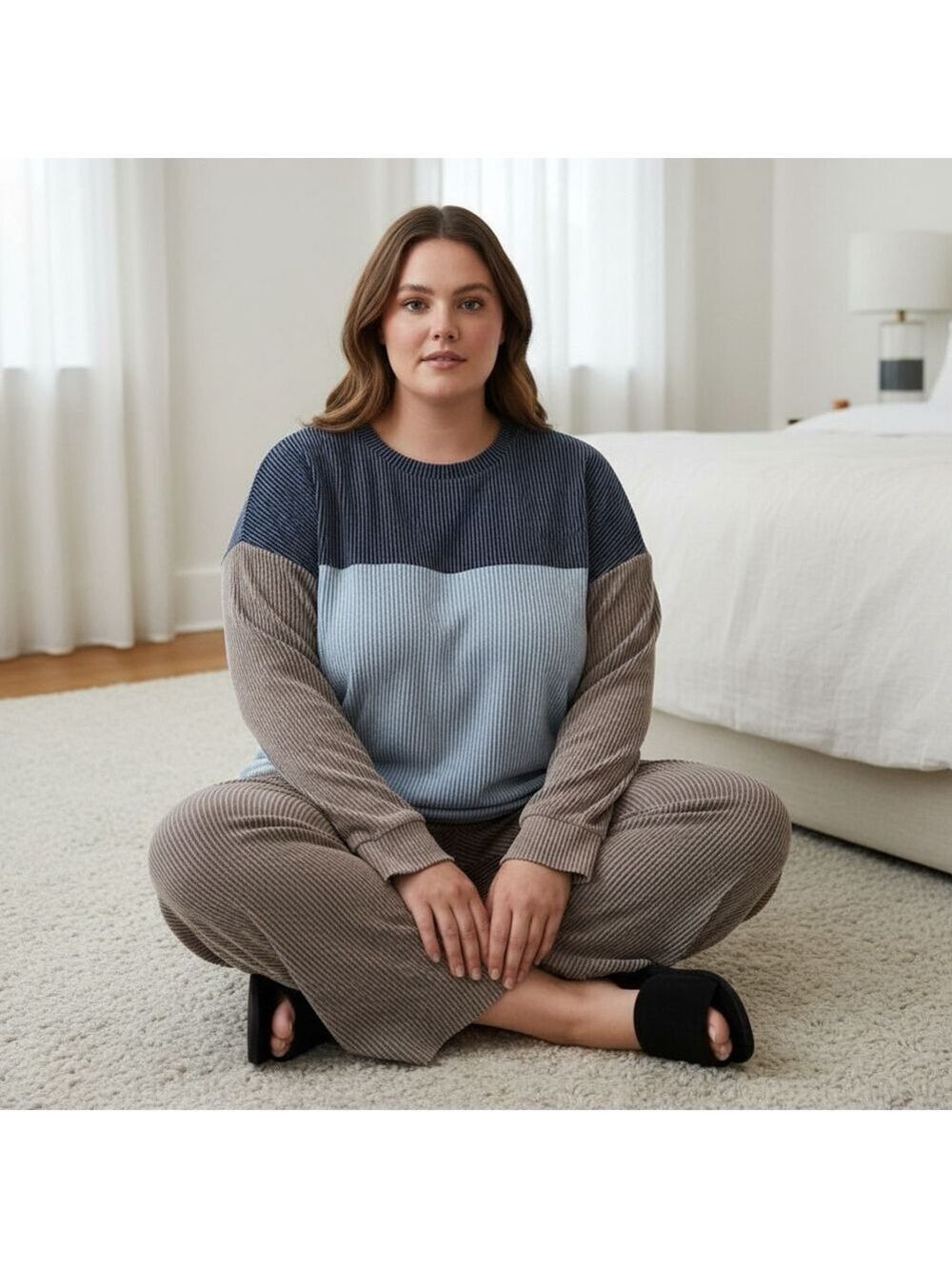 PrettyGarden Women's XL Colorblock Pajama Set Blue
